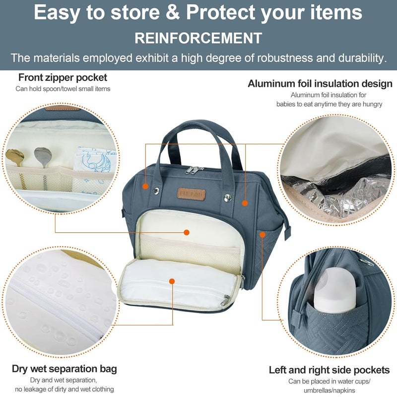 FHELAD Lightweight Mini Diaper Backpack for Quick Trips - 5-Way Carrying Waterproof Baby Bag with Insulated Bottle Pockets, Perfect for Hospital & Park Outings, Dark Gray - Image 4